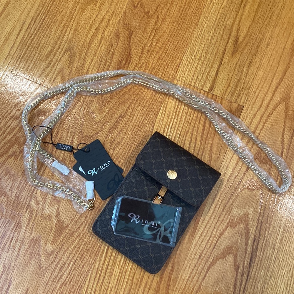 Rioni Moda Italia Dark Brown Crossbody Bag with Chain Strap New!